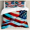 thumbnail image 3 of American Flag Decor Twin Size Duvet Cover Set, American Flag in the Wind on Flagpole Memorial Patriot History Image, Decorative 2 Piece Bedding Set with 1 Pillow Sham, Blue Red, by Ambesonne, 3 of 3