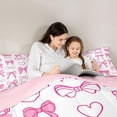 thumbnail image 4 of Manfei Pink Bow Love Heart Line Art Twin Comforter Sets for Girls, Cute Ribbon Bedding Set, Pink Reversible, 2-Piece, 4 of 6