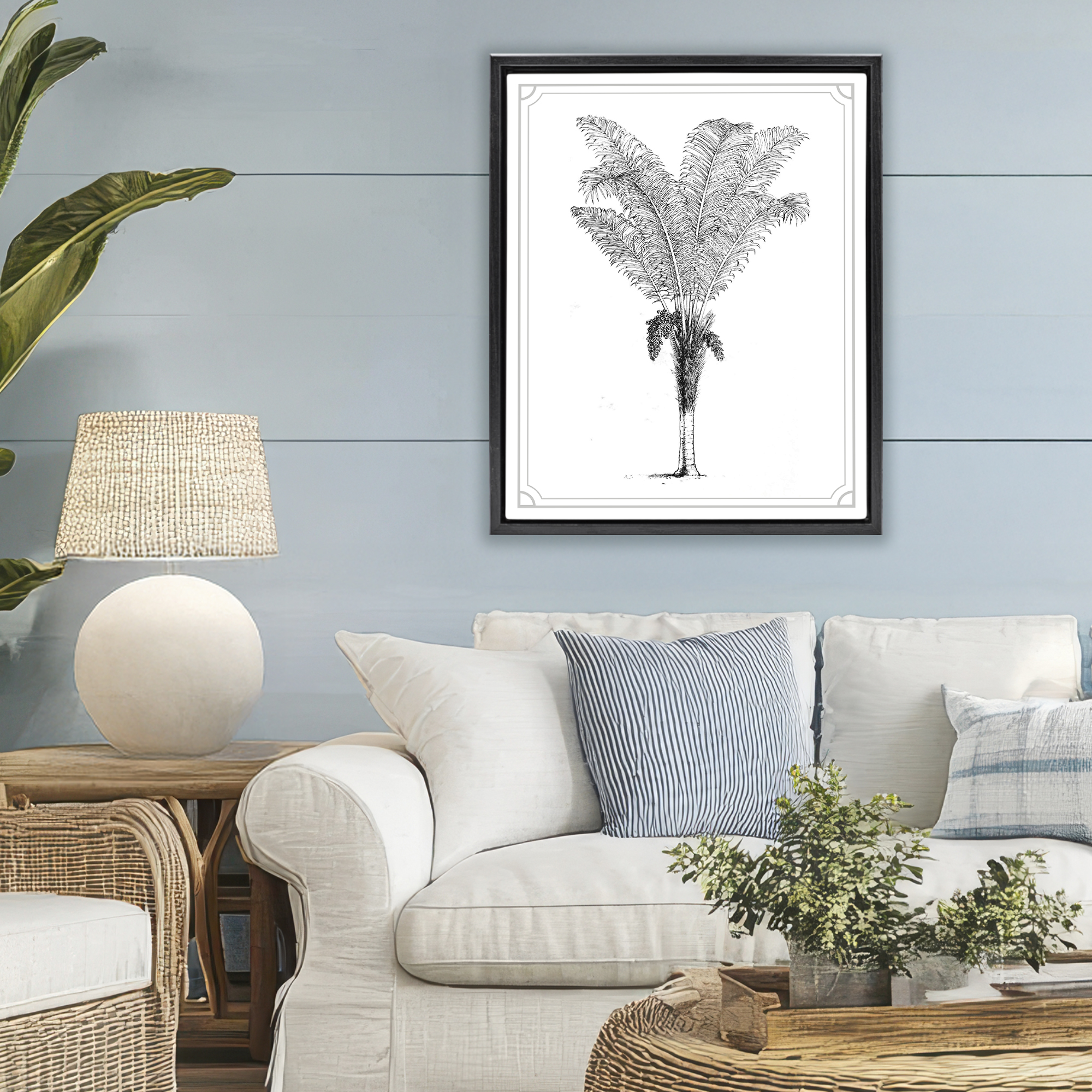 Vintage & Minimal Palm Black Framed Floater Canvas Wall Art, design by Lettered and Lined
