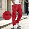 thumbnail image 2 of Work Pants for Men Nelozsy Men Solid Casual Multiple Pockets Outdoor Straight Type Fitness Pants Cargo Pants Trousers Red XL, 2 of 9