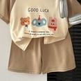 thumbnail image 6 of KPOPLK First Birthday Baby Boy outfit Summer Casual Crew Neck Waffle Knit Shirt Infant Clothes + Shorts Set(18-24 Months,Brown), 6 of 6