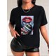 thumbnail image 1 of Black & White Pop Art Lipstick & Currency Print T-shirt, Short Sleeve Crew Neck Casual Top For Summer & Spring, Women's Clothing, 1 of 7