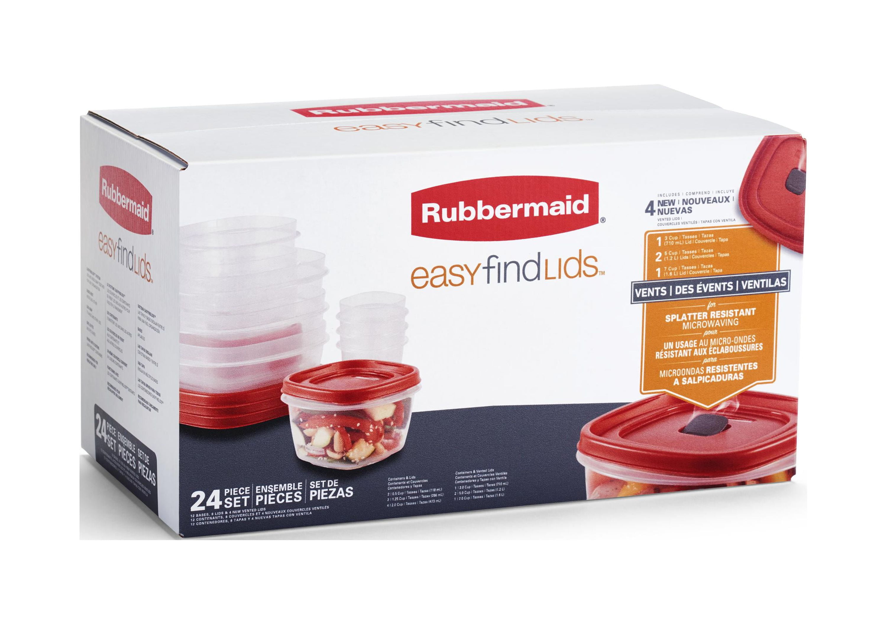 Rubbermaid Easy Find Lid Square 1.5-Gallon Food Storage Container, 2-Pack,  24 Cup, 5.68 Liter Clear and Red