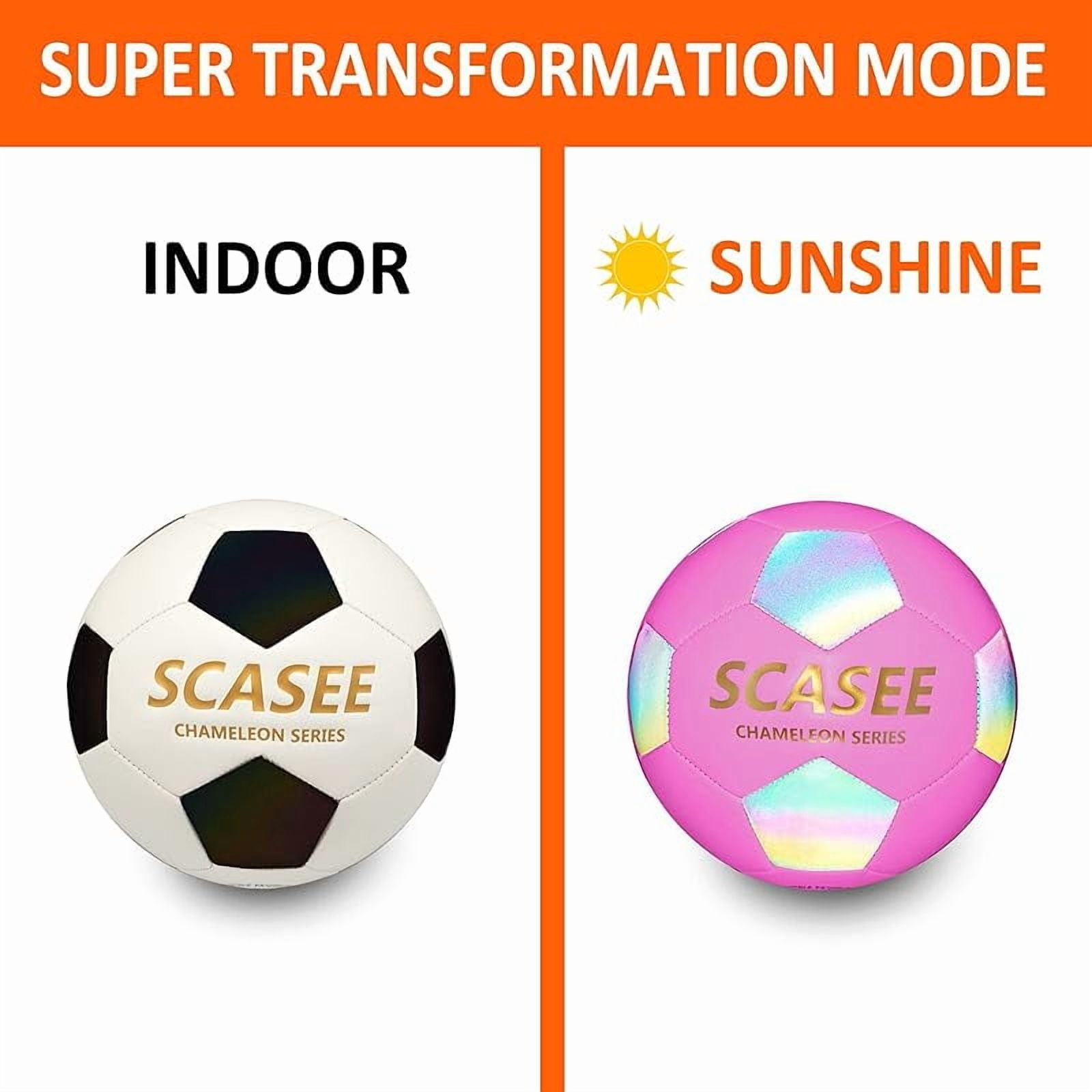 Glow Soccer Ball-Flash Holographic Reflective and Leather Size 4 & Size 5 Soccer Balls (Adult/PRO)-Discoloration in The Sun-Gifts for Men Women Indoor Outdoor Soccer Training
