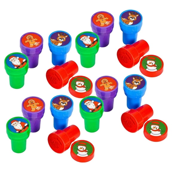 24 Christmas Assorted Bright Colored Plastic Stamps - Self Ink Christmas Stampers - Fun Gift, Party Favors, Party Toys, Goody Bag Favors