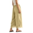 thumbnail image 6 of TEAJOPSUU Womens Cropped Lace Hem Pants Flowy Drawstring Elastic High Waisted Culottes Pants with Pockets Casual Wide Leg Palazzo Trousers Yellow, 6 of 7