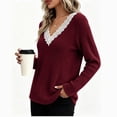 thumbnail image 3 of Long Sleeve Shirts for Women Lace V-Neck Soft Ribbed Knit Pullover Casual Fall Winter Shirt, 3 of 7