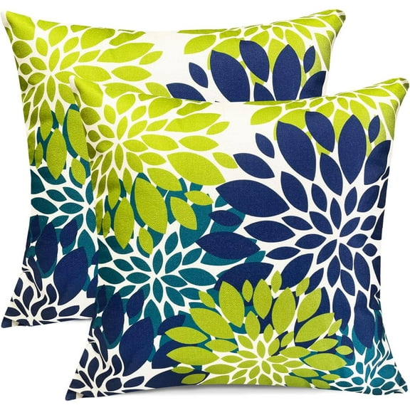 Ryan; Decorative Throw Pillow Covers Set of 2 Blue Green Pillow Covers 18x18 inch Throw Pillows Square Pillow Case,Farmhouse Outdoor Floral Flower Pillow Covers for Couch Sofa Living Room