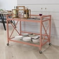 thumbnail image 3 of Merrick Lane Rolling Bar Cart Contemporary Kitchen Serving Cart with Mirrored Bottom Shelf and Crisscross Rose Gold Metal Frame, 3 of 6