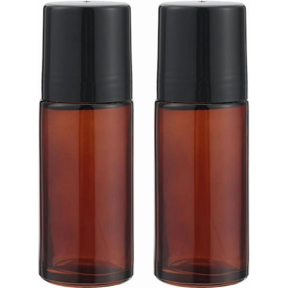 2Pcs 50ml Tawny Glass Roller Bottle with Roller Ball Black Plastic Lid Essential Oil Roller Bottles Empty Deodorant Containers Bottle for Travel Fragrance Cosmetics Perfume