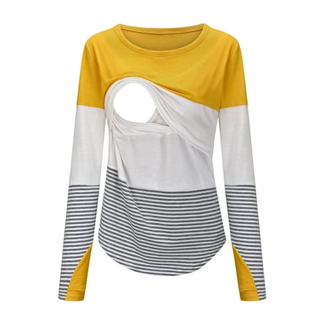 

Julycc Pregnant Womens Breastfeeding Tops Maternity Pregnancy Nursing Casual Striped Blouse Tee