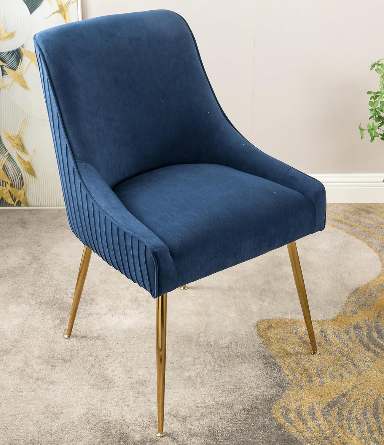 US Pride Furniture Luxury Velvet Chair with Elegant Scoop Back Design Gold Metal Legs and Soft Upholstery Comfortable Seating for Dining Room Kitchenor Office W22.0 x D25.0 x H35.2 Ocean Blue