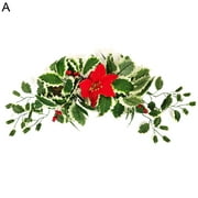 Lomubue Christmas Swag Nice-looking Ornamental Hanging Design Greenery Decorative Swag with Poinsettia for Front Door A