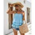 thumbnail image 6 of CHICME Tank Tops For Women Summer Solid Color Spaghetti Strap Double Layers Pleated Loose Casual Chiffon Camisole With Beaded Vest Blue-M, 6 of 8