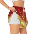 thumbnail image 1 of Balery Red Gold Glitter Pantalones cortos deportivos para mujer con forro y dos bolsillos, elásticos, para entrenamiento, gimnasio, yoga-XX-Large, 1 of 7