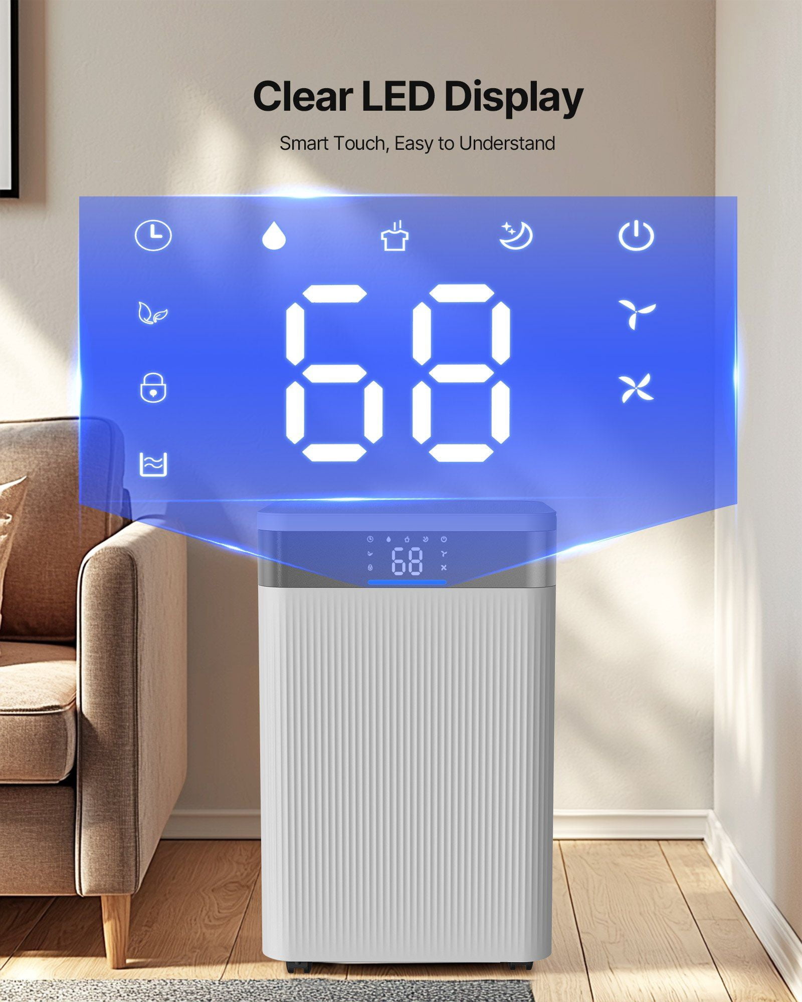 35 Pint Dehumidifier for Home and Basement, Smart Humidity Control with Auto, Continuous, and Sleep Modes, Low Noise 38dB Operation, LED Display, Dual Drainage Options, Room Dehumidifier