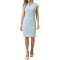 thumbnail image 2 of INSPIRE CHIC Tweed Dress for Women Elegant Cap Sleeve Notch V Neck Work Office Pencil Dresses XS Blue, 2 of 6