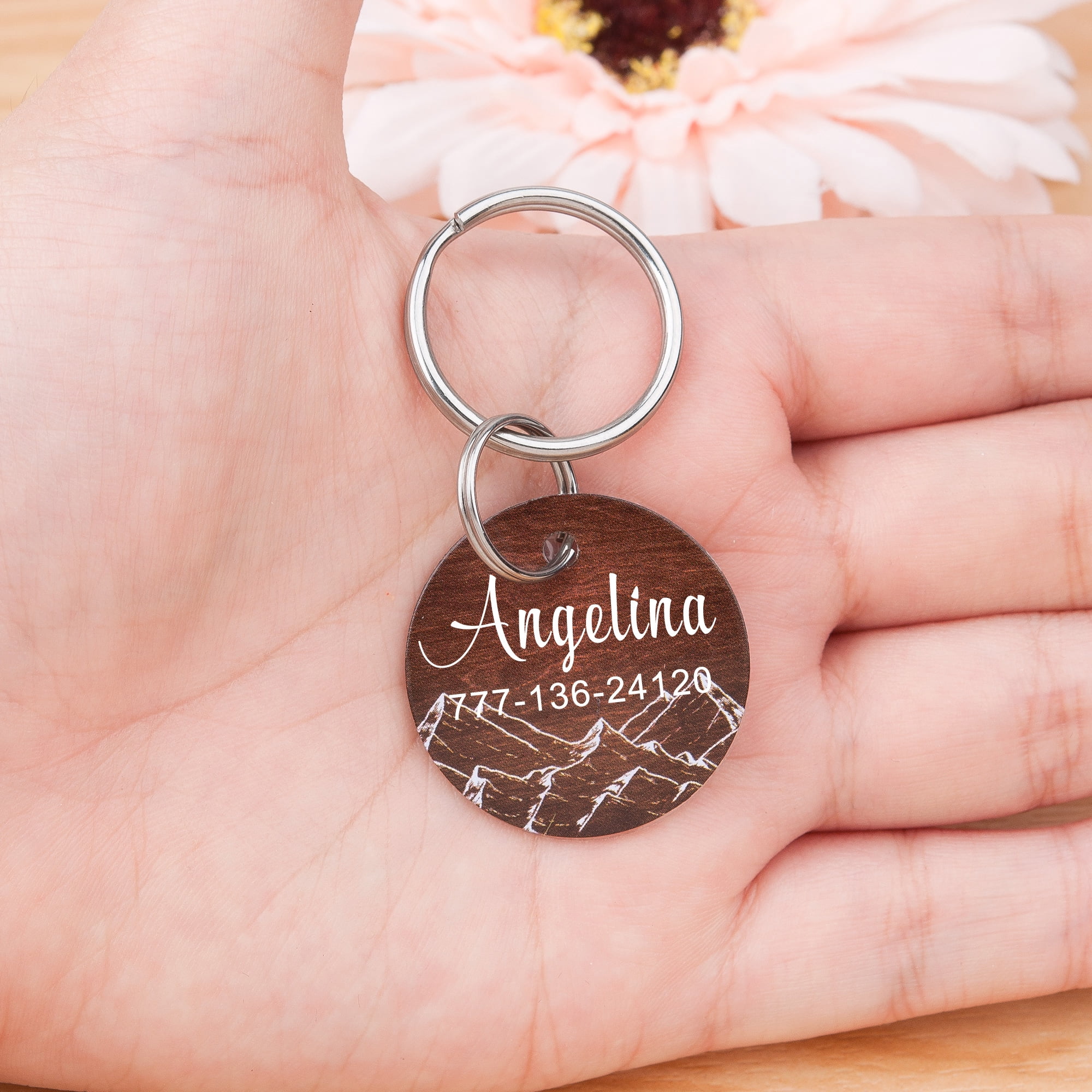 Engravable Wood Dog Tag, Personalized Wood Mountain Dog Tag, Round Pet ID Collar Tag, Custom Dog Tag, Engravable Aluminium Tag For Dog or Cat, with Velvet Pouch Ships Next Day!