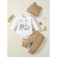 thumbnail image 2 of 3 Months Baby Boys Clothes 6 Months Boys 3PCS Fall Winter Outfits Set Animals Print Infant Boys Long Sleeve Top Pants Set with Hat Khaki, 2 of 9