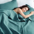 thumbnail image 3 of Exclusivo Mezcla King Size Quilt Bedding Set, Stripe Stitching Teal Quilts King Size for All Seasons, Soft Lightweight Microfiber Bedspreads Coverlets Bed Cover, 104"x96", 3 of 6