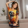 thumbnail image 3 of Daiia Cartoon Puppy Sunset Print Women's Nightshirt Soft Nightgowns for Women Short Sleeve dress Short-sleeved Sleepwear, 3 of 6