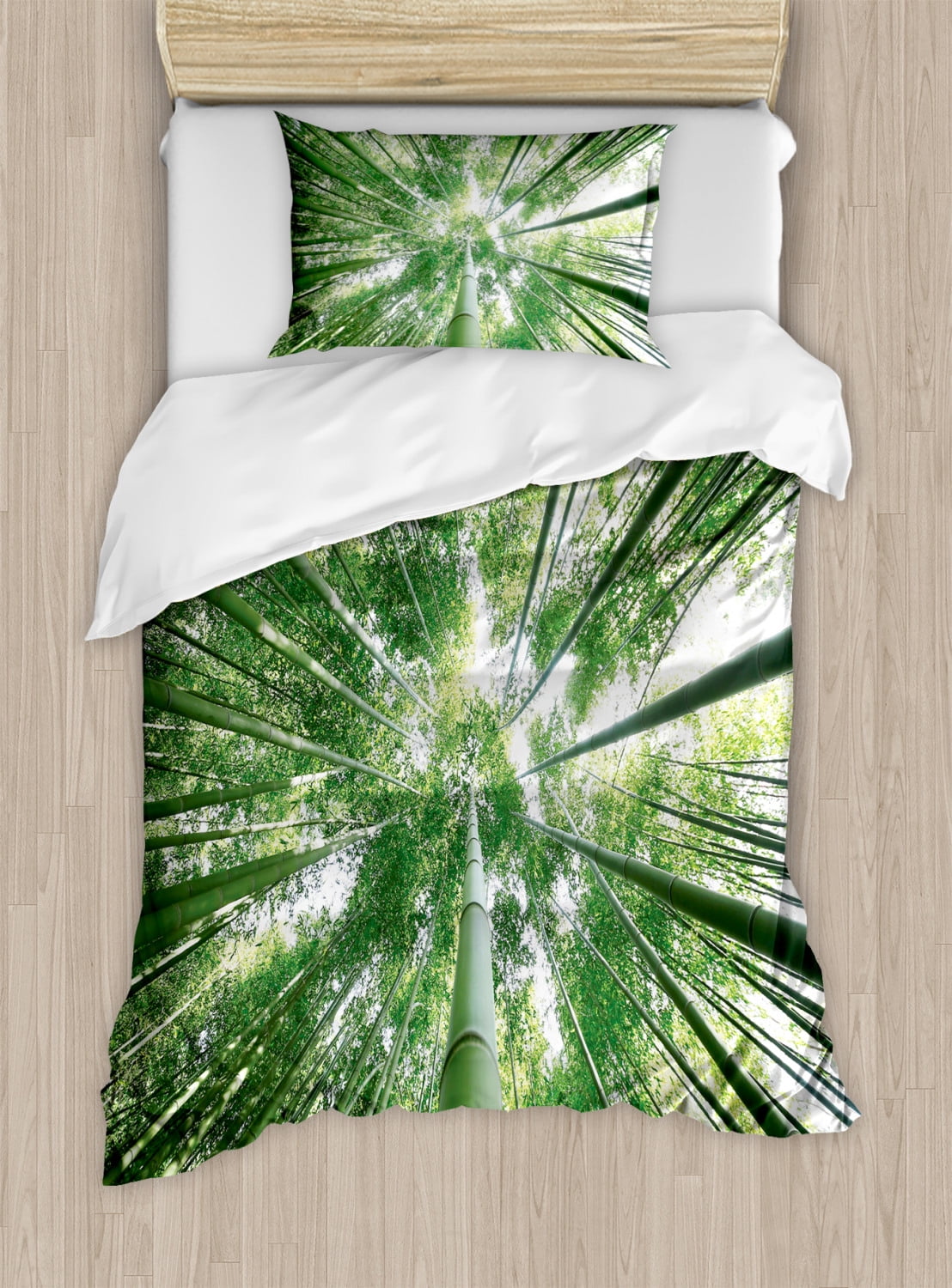 Bamboo Duvet Cover Set, Tropical Rain Forest Tall Bamboo Trees in Grove