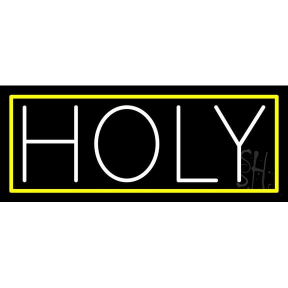 White Holy With Border LED Neon Sign 13" Tall x 32" Wide - inches Black Square Cut Acrylic Backing, with Dimmer - Premium built indoor Sign for Home décor, Event, Religious place, Store interior.