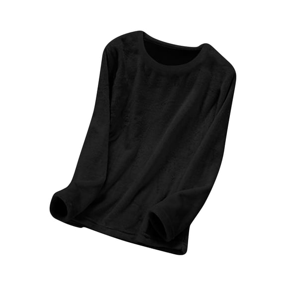 Kilaqueen Women's Tops, Tees & Blouses Fuzzy Fleece Crew Neck Long Sleeve Pajamas Solid Color Thermal Loose Pullover Tops