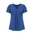 thumbnail image 6 of Women's V Neck Shirts Summer Short Sleeve T-Shirt Pleated Tunic Blouse Plain Classic Basic Tops Button up Shirts Casual Loose Everyday Pullover Top, 6 of 7