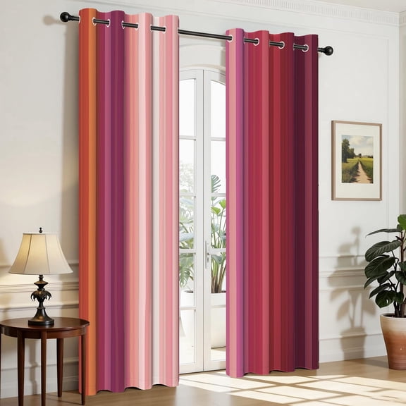 Aofoto Red & Pink Blackout Curtains, Modern Striped Decorative Light Blocking Darkening Grommet Curtain for Living Room/Bedroom,2 Panels,42x84 Inches