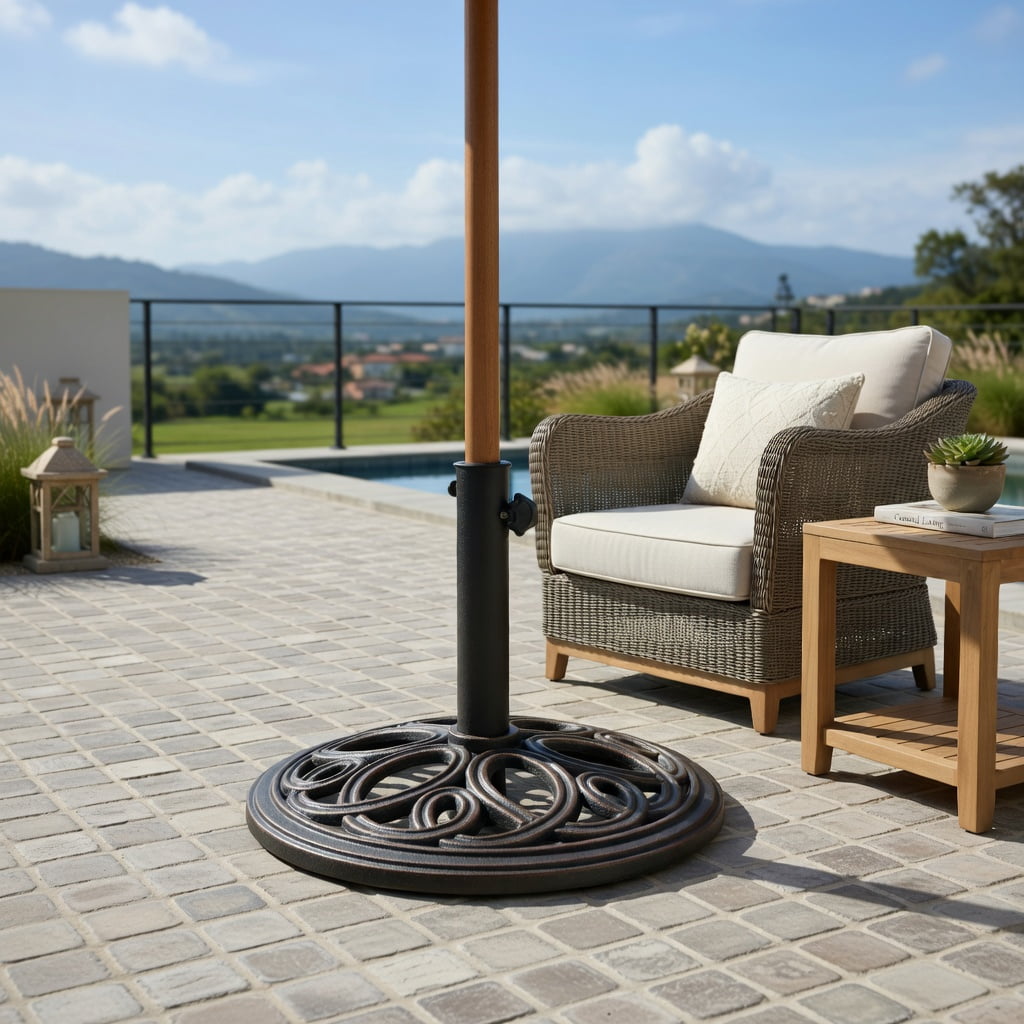 Resenkos Outdoor Umbrella Base, 23 Pounds 17 3/4 Inch Round Umbrella Base Stand, Black