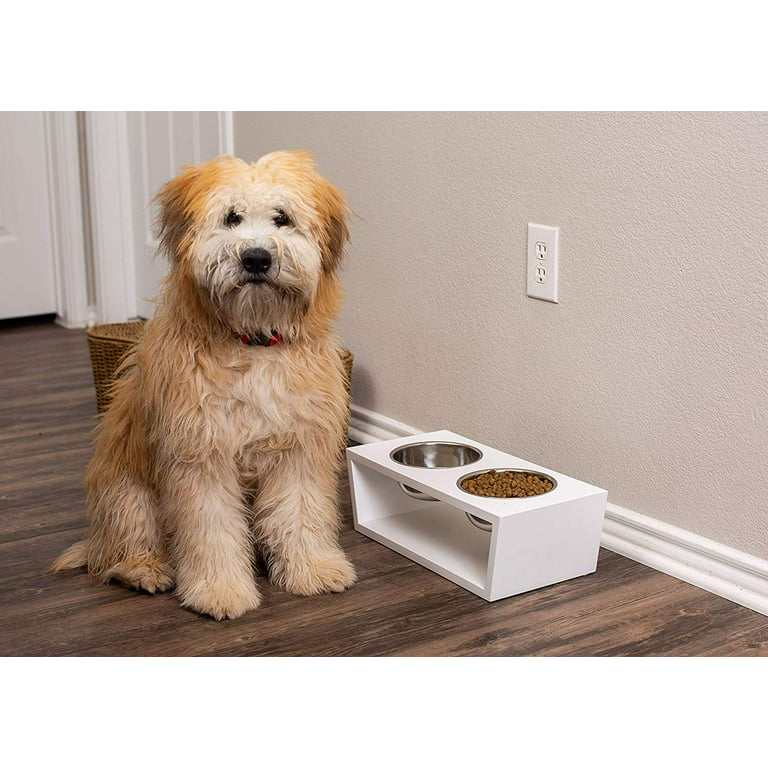 Internet&s Best Modern Elevated Pet Feeder - 2 Medium Dog Bowls, White