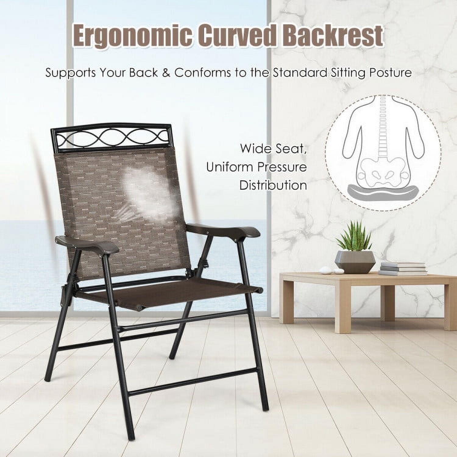 Aimee Lii Set of 2 Patio Folding Chairs Sling Portable Dining Chair Set with Armrest, Outdoor Patio Set