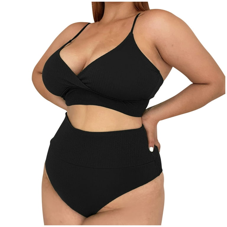 Cethrio Womens Bikini Swimsuits- Plus Size Fashion Sexy Solid Set Two Piece  Suit Swimwear Black 