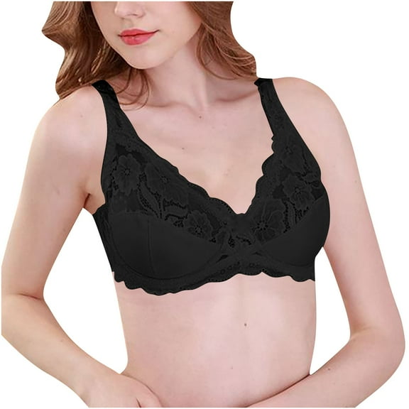 Xfvqtps Womens Bras Adjustable Strap Back Buckle Lace Thin Breathable Solid Color Daily Bras Black