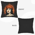 thumbnail image 6 of Stylish 18x18in Throw Pillow Covers Set of 2 - Woman in Red Hat with Cream Ruffled Collar & Orange Pattern - Perfect for Couch Bed Car Decor, 6 of 8
