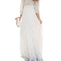 SHCKE Womens Lace Maxi Skirt High Elastic Waist A-Line Floral Lace Maxi Long Skirts, Black/White/Beige
