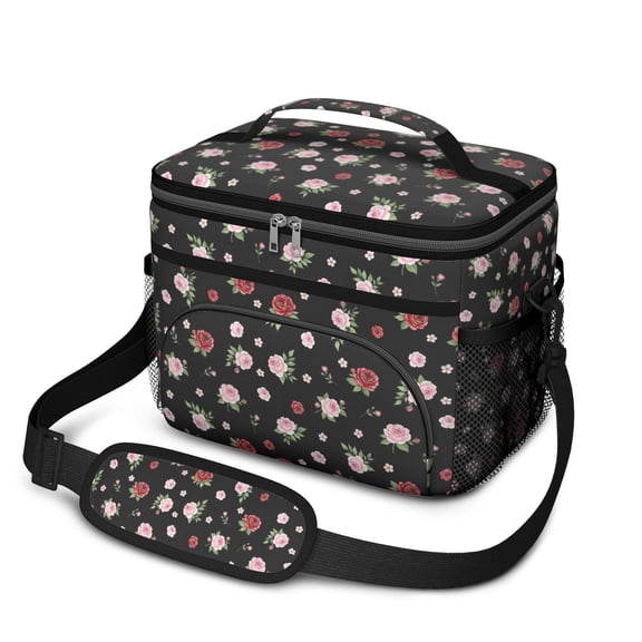 Lunch Box Pioneer Flower Floral Print Pattern Insulated Lunch Bag for Women Men,Medium Leakproof Lunchbox Cooler Bag Adjustable Strap,10 X 6.7 X 8 Inches