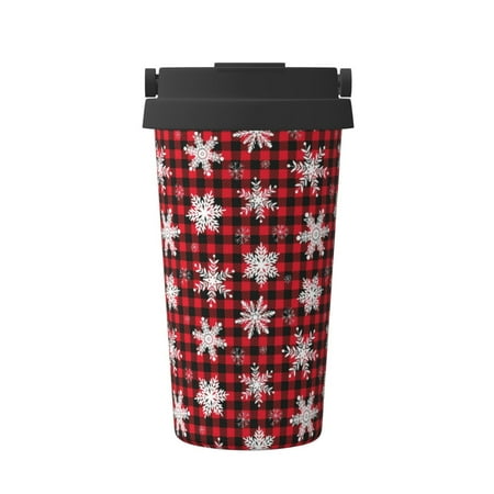 

KLL Snowflakes On A Buffalo Plaid Christmas Pattern Stainless Steel Vacuum Insulated Tumbler - Carry Insulated Coffee Mug - Reusable Insulated Cold Brew Iced Coffee Cup Thermos