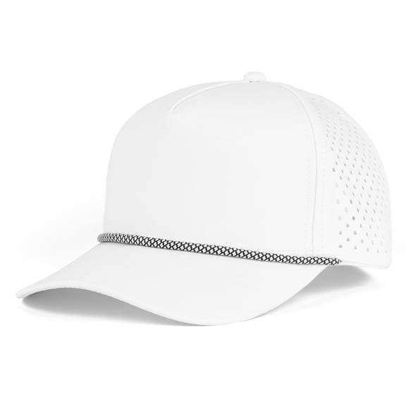 TOPTIE Perforatd Trucker Hat with Rope, 5 Panel Quick Dry Snapback Cap - White