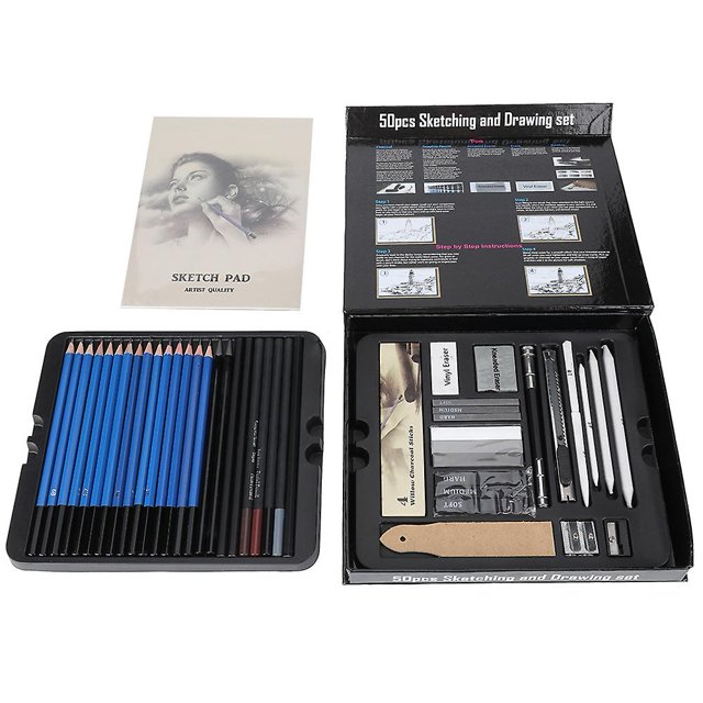 Juego de 50 Uds de lápices y dibujos profesionales para artistas, herramientas de arte con barra de carbón para bocetos