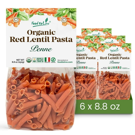 Organic Red Lentil Penne Pasta, 8.8 OZ (Pack of 6) ā Non-GMO, Single Ingredient. No Additives. No Major Allergens. Vegan. Made in Italy.