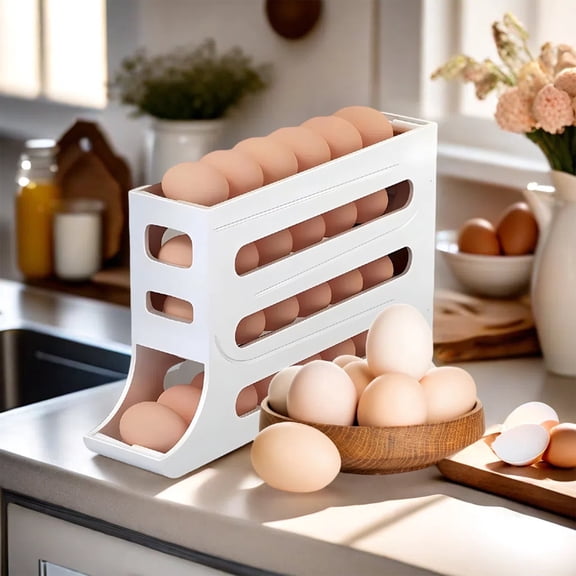 BITOUSHI Egg Dispenser Automatic Rolling Egg Tray Organizer, Space Saving Refrigerator Egg Roller, Holds 28 Eggs Simultaneously,for Refrigerator, Kitchen,Cabinets,and Dining Table (White)