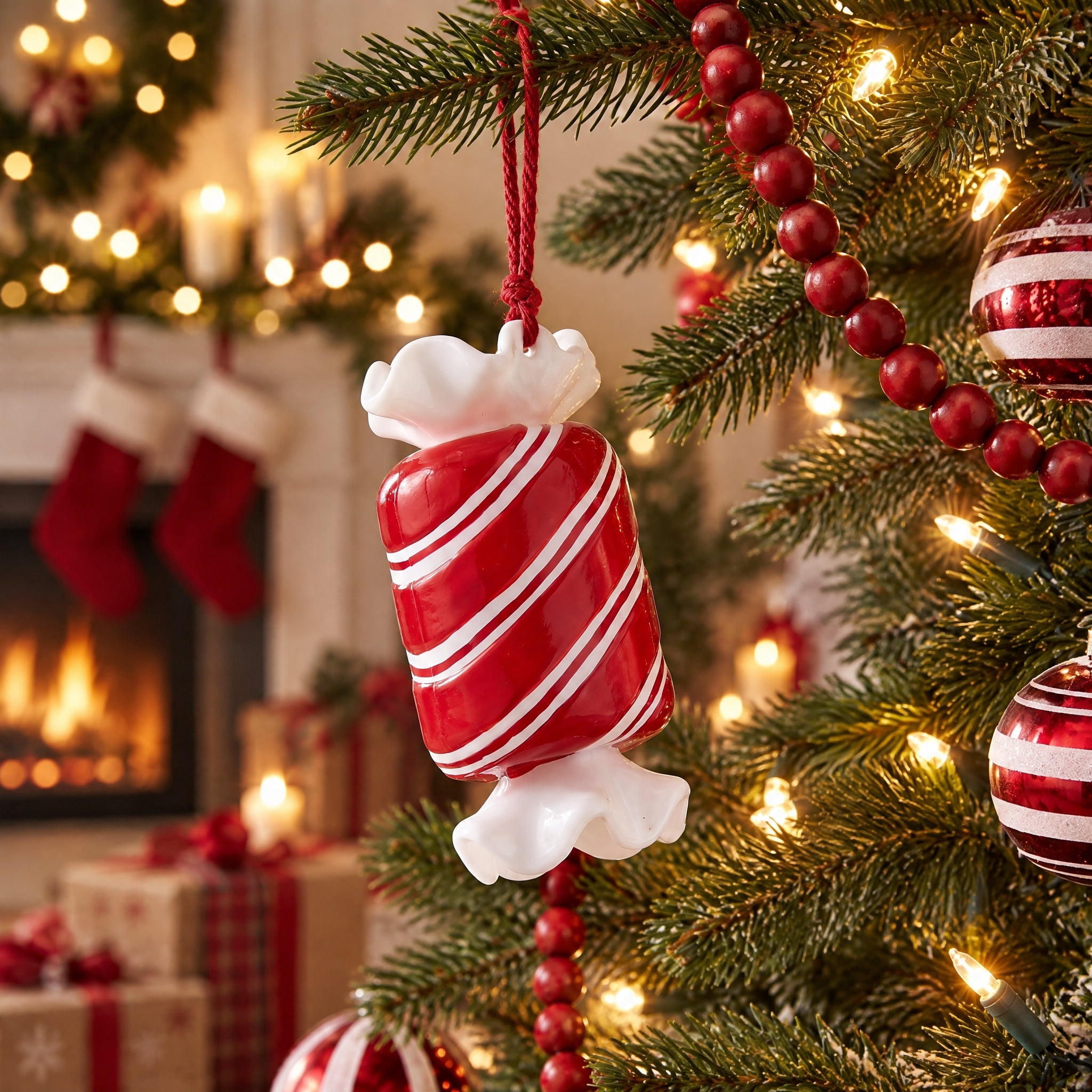 Red and White Stripe Candy Christmas Ornament, 4.8", by Holiday Time