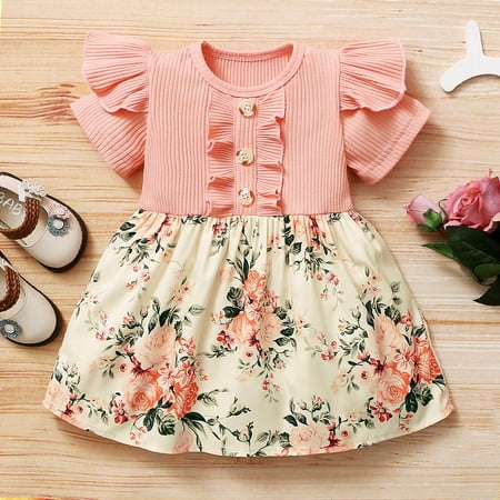 

SDJMa Toddler Baby Girls Short Sleeve Ruffles Floral Printed Princess Dress