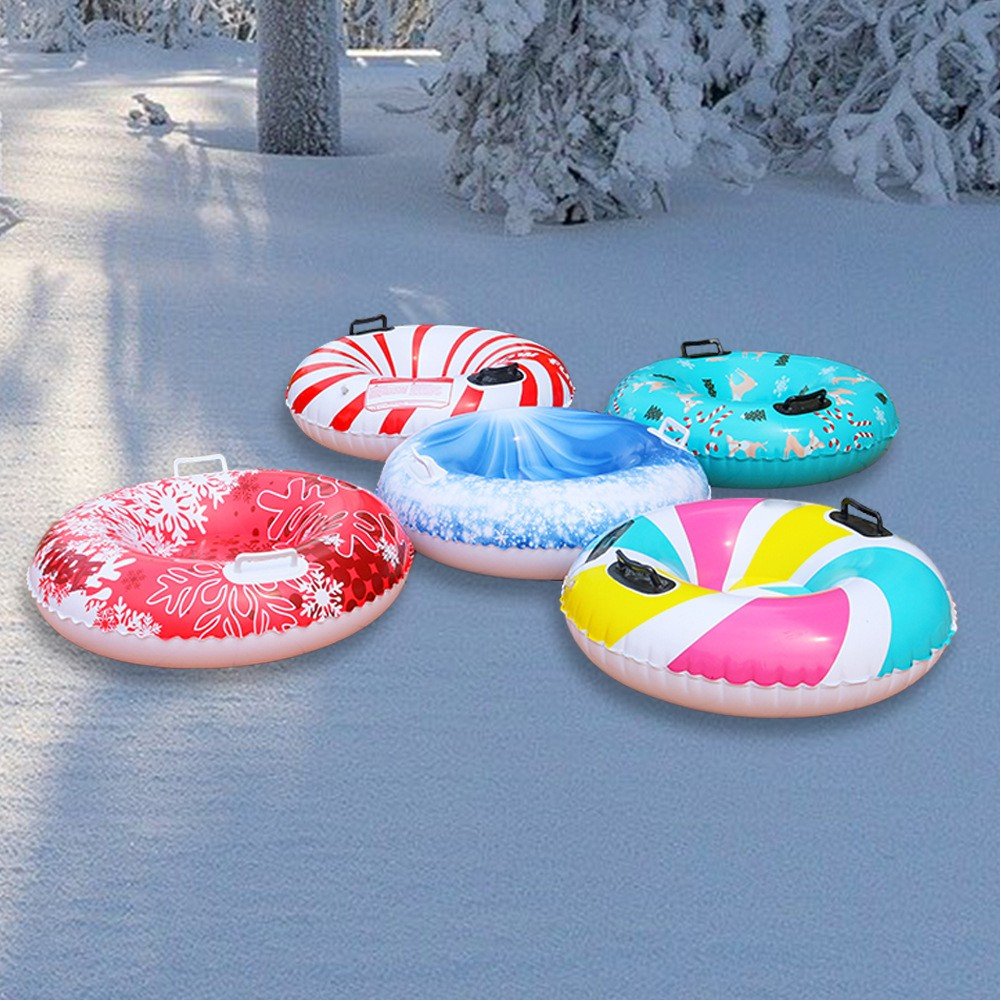 Snow Tubes, Snow Sled Tube with 2 Handles Foldable Snow Sled Inflatable Snow Tube Sled For Winter Outdoor Sports