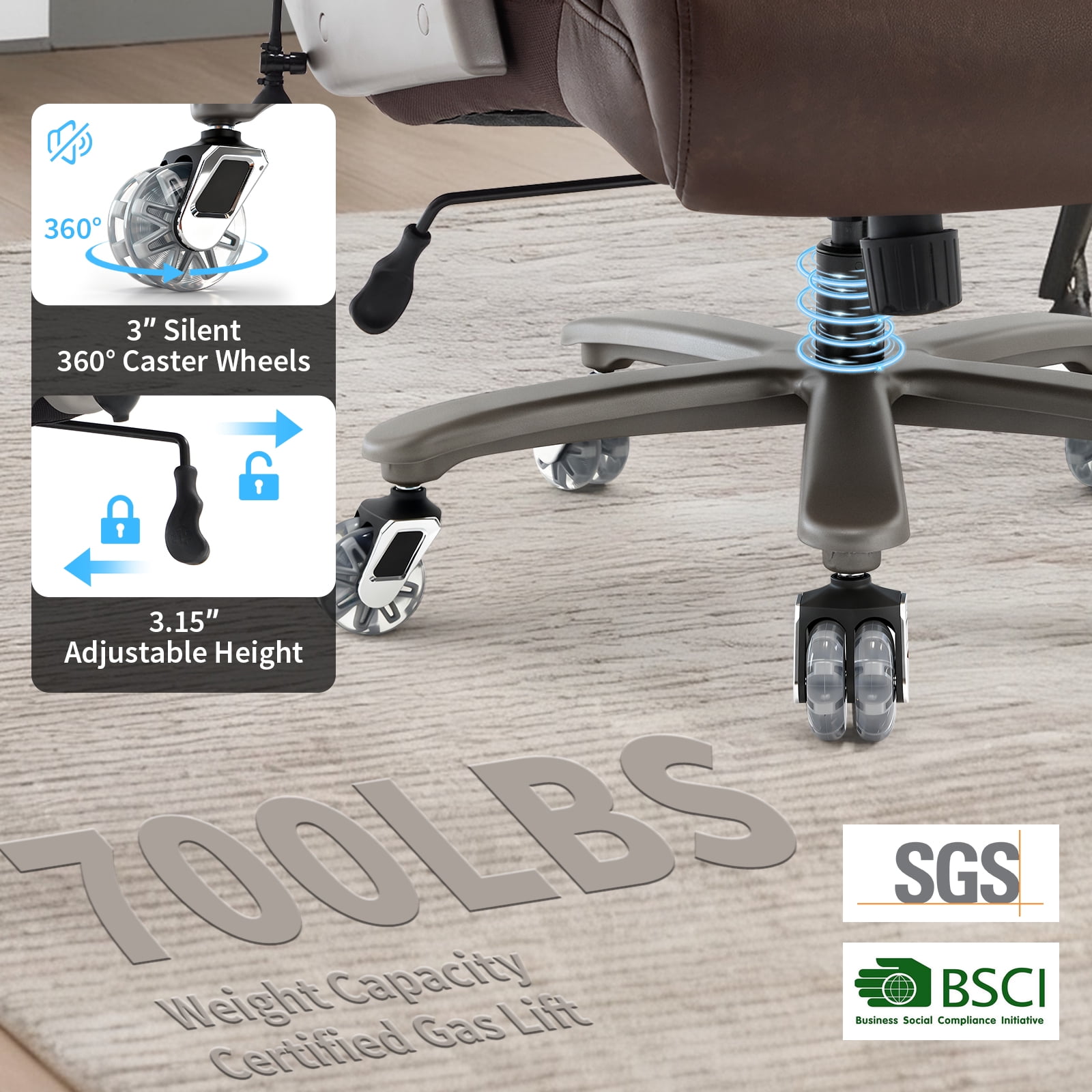 Big and Tall Office Chair 700lbs, High Back Executive Desk Chair with Adjustable 3D Arms&Lumbar Support for Back Pain, Heavy Duty Computer Chair with Strong Mental Base&Dual Rubber Wheels