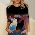 thumbnail image 2 of Camisas y blusas 3/4 para mujer, camiseta de verano para mujer, cuello redondo, estampado de flores, tops sueltos, camisetas de manga corta para niña Fridja  hkj2924, 2 of 5