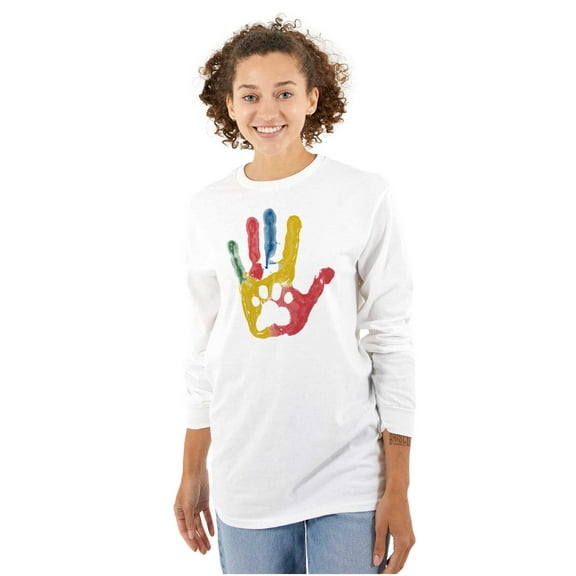 Cute Hand Paw Print Pet Rescue Love Women's Long Sleeve T Shirt Brisco Brands S