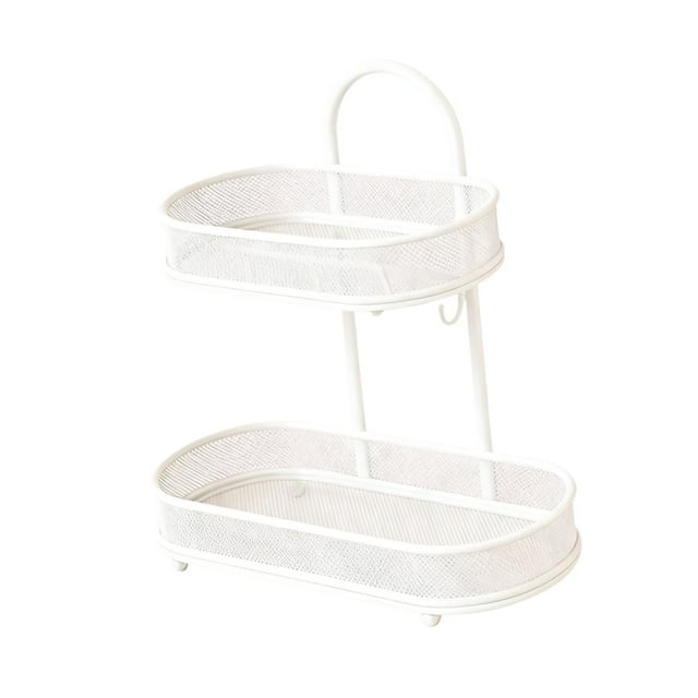 Organizador de maquillaje para baño, estante de encimera de 2 niveles con ganchos, ahorra espacio, para Blanco